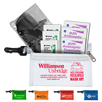 "ESSENTIAL ON THE GO" 7 Piece Wellness Kit in Translucent Zipper Storage Pouch with Plastic Hook Attachment